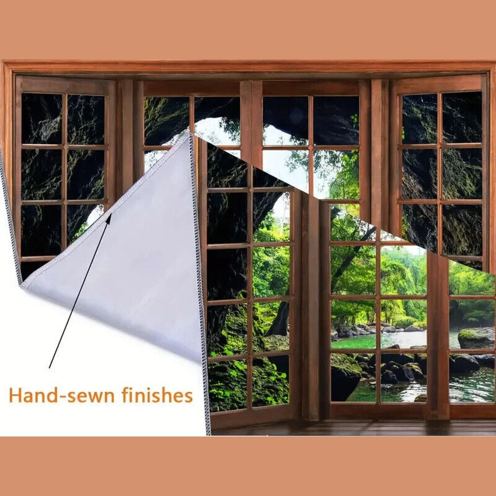 Forest Waterfall View Through A Window Fabric Tapestry 79" x 59" NEW! Style Your Walls